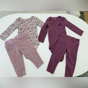 Girls Floral & Plum Ribbed 2-Pack Bodysuits with Pants